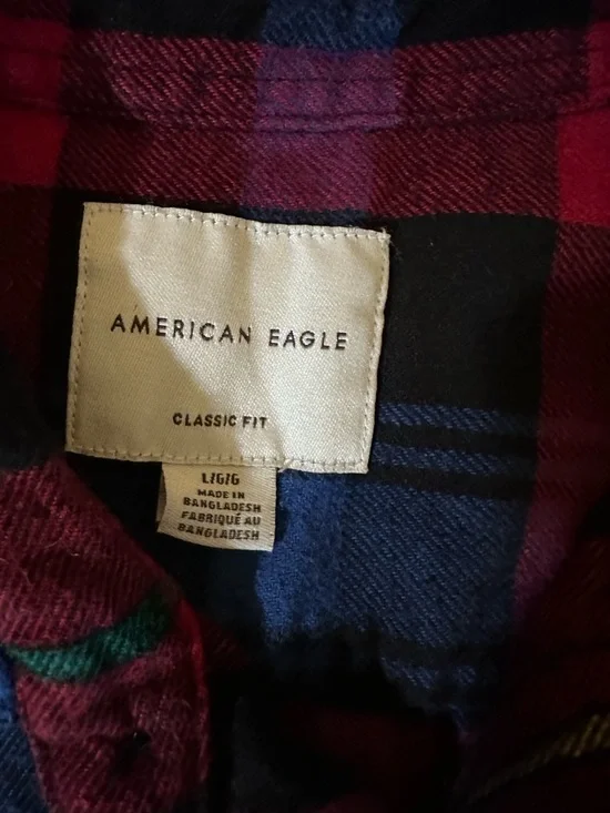 American Eagle Plaid Flannel Shirt Womens Large Red Blue Button Front - Picture 6 of 9